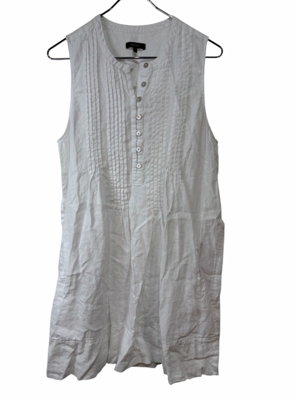 Quince White Sleeveless Pintuck Button Linen Dress size Large never worn - Picture 3 of 6